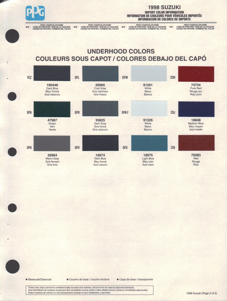 1998 Suzuki Paint Charts PPG 4